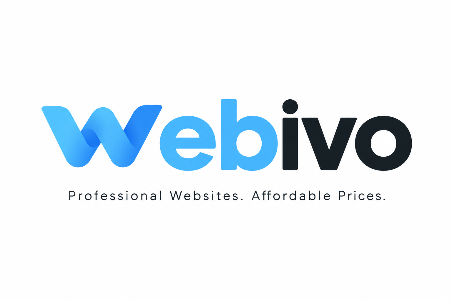 Webivo official logo: blue ribbon W, blue web and black ivo